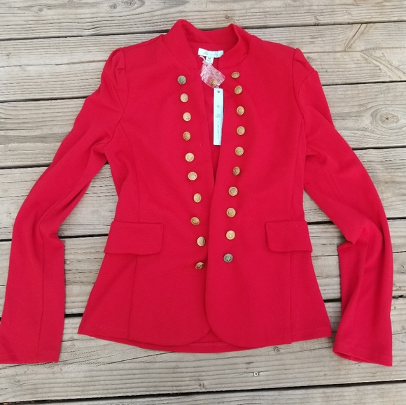 She and Sky Jackets & Blazers - She & Sky Red Rayon Nautical Military Blazer